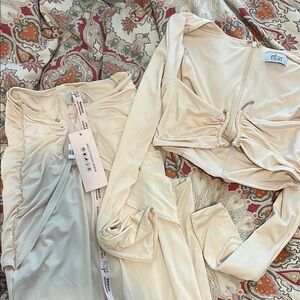Oh Polly Cream Two-Piece Long Sleeve Skirt Set